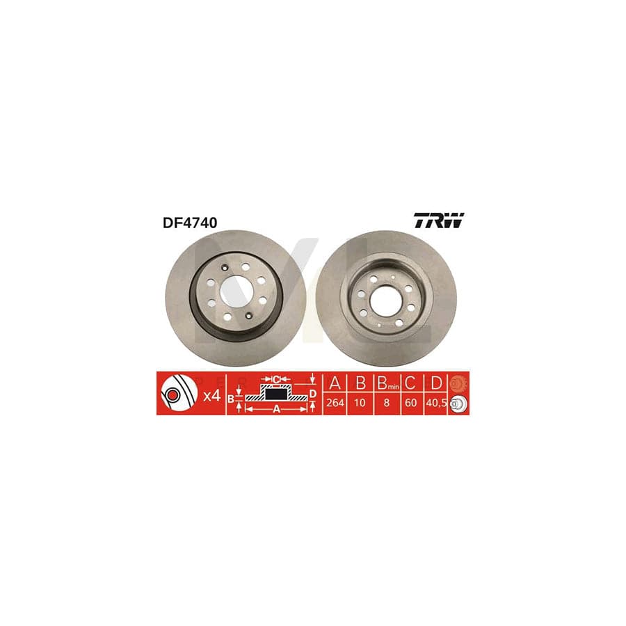 TRW DF4740 Brake Disc Solid, Painted  - 1 piece