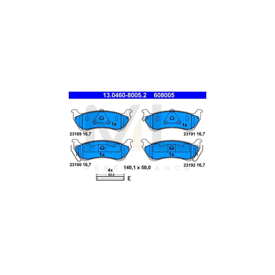 ATE 13.0460-8005.2 Brake pad set suitable for MERCEDES-BENZ ML-Class (W163) with acoustic wear warning, with accessories