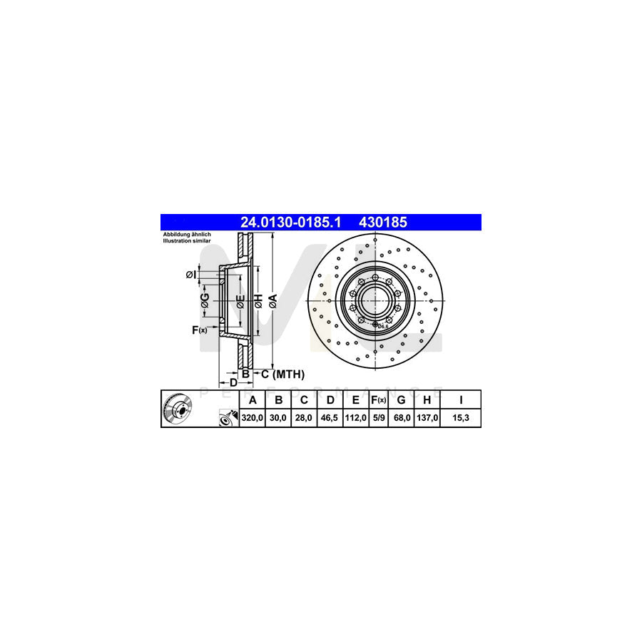 ATE 24.0130-0185.1 Brake Disc for AUDI A4 Perforated / Vented, Coated, High-carbon  - 1 piece
