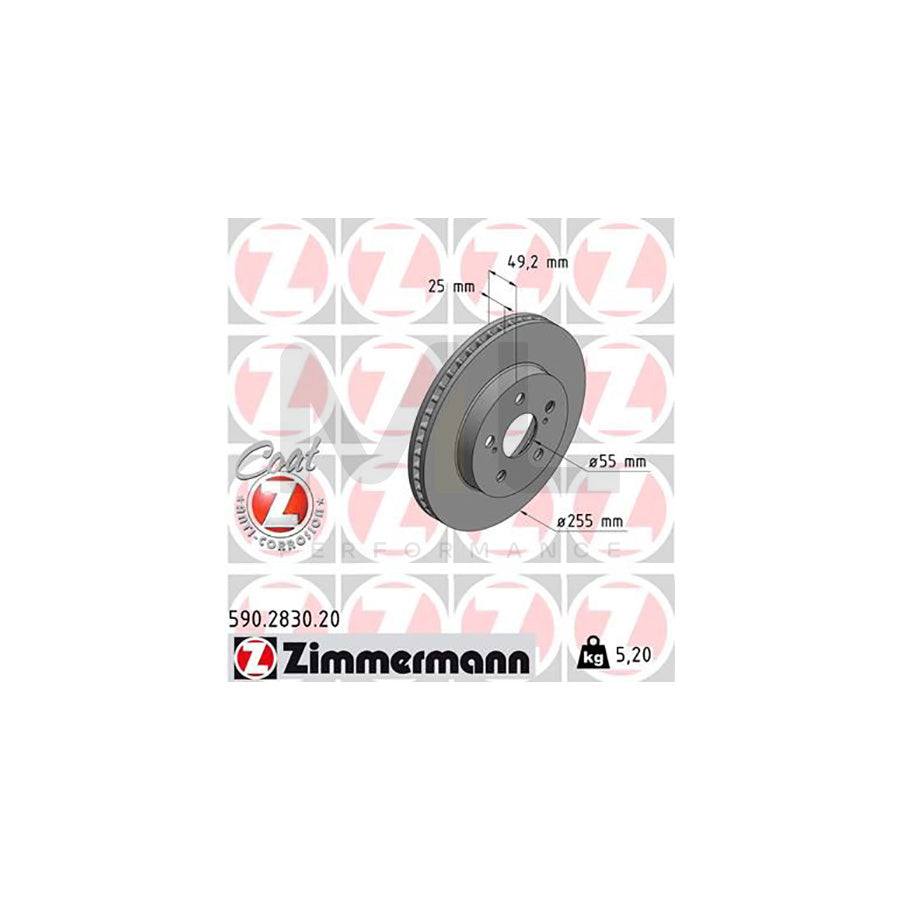 ZIMMERMANN COAT Z 590.2830.20 Brake Disc for TOYOTA Prius PHV Hatchback (_W52_) Internally Vented, Coated, High-carbon  - 1 piece