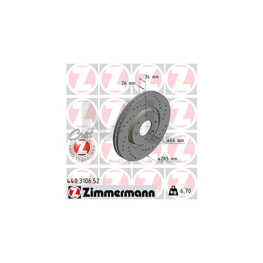 ZIMMERMANN SPORT COAT Z 440.3106.52 Brake Disc Externally Vented, Perforated, Coated  - 1 piece