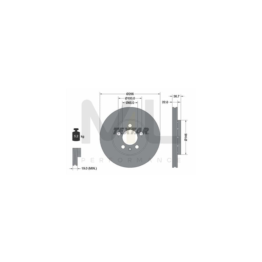TEXTAR 92082200 Brake Disc Externally Vented, without wheel hub, without wheel studs  - 1 piece