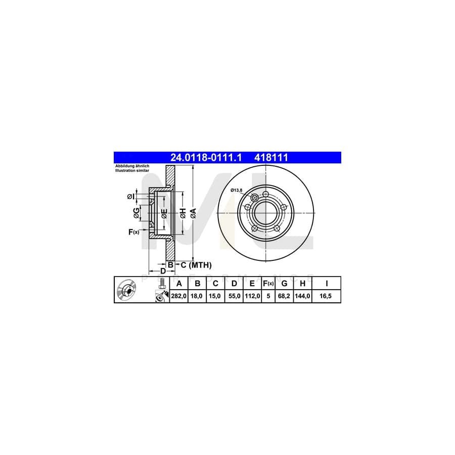 ATE 24.0118-0111.1 Brake Disc for VW TRANSPORTER Solid, Coated, High-carbon, with bolts/screws  - 1 piece