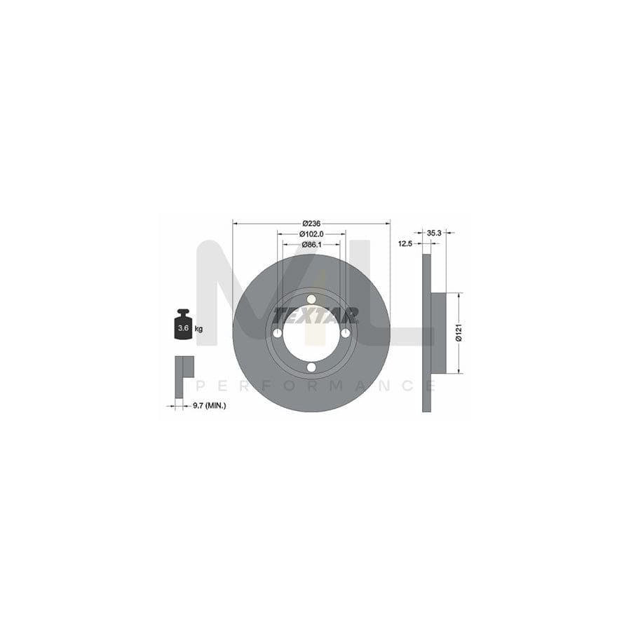 TEXTAR 92100300 Brake Disc Solid, without wheel hub, without wheel studs  - 1 piece