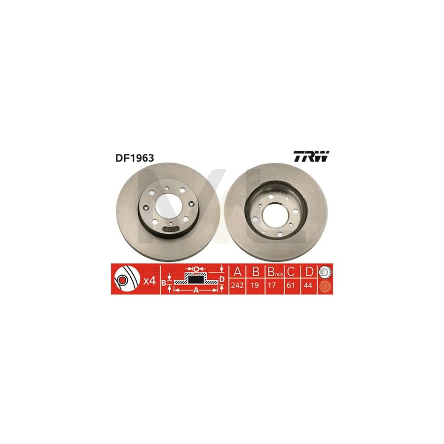 TRW DF1963 Brake Disc Vented, Painted  - 1 piece