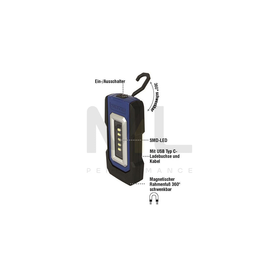 KUNZER PL-050 Inspection lamp LED 100 -200 lm 3,7V with rechargeable battery