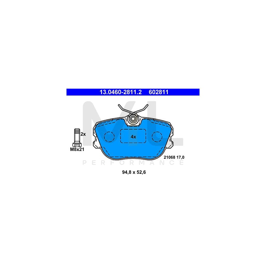 ATE 13.0460-2811.2 Brake pad set excl. wear warning contact, with brake caliper screws