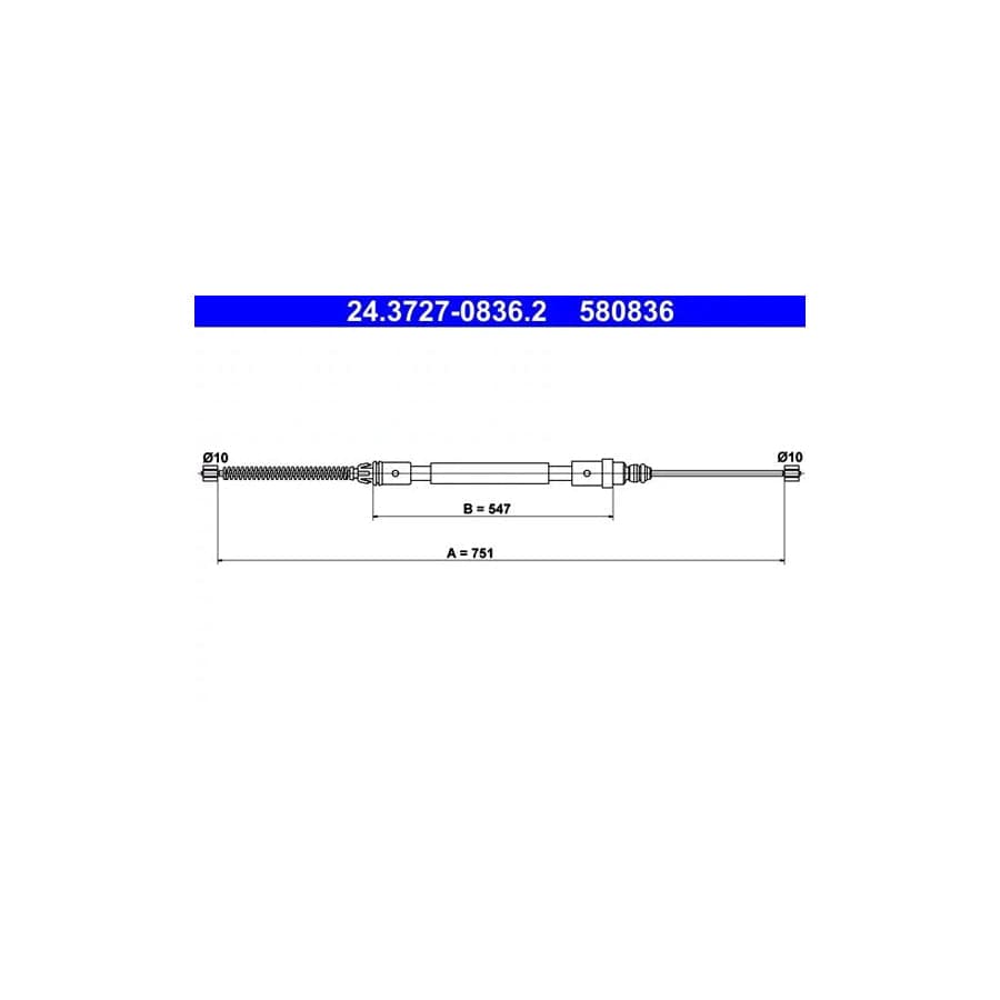 ATE 24.3727-0836.2 Hand Brake Cable for Peugeot 406