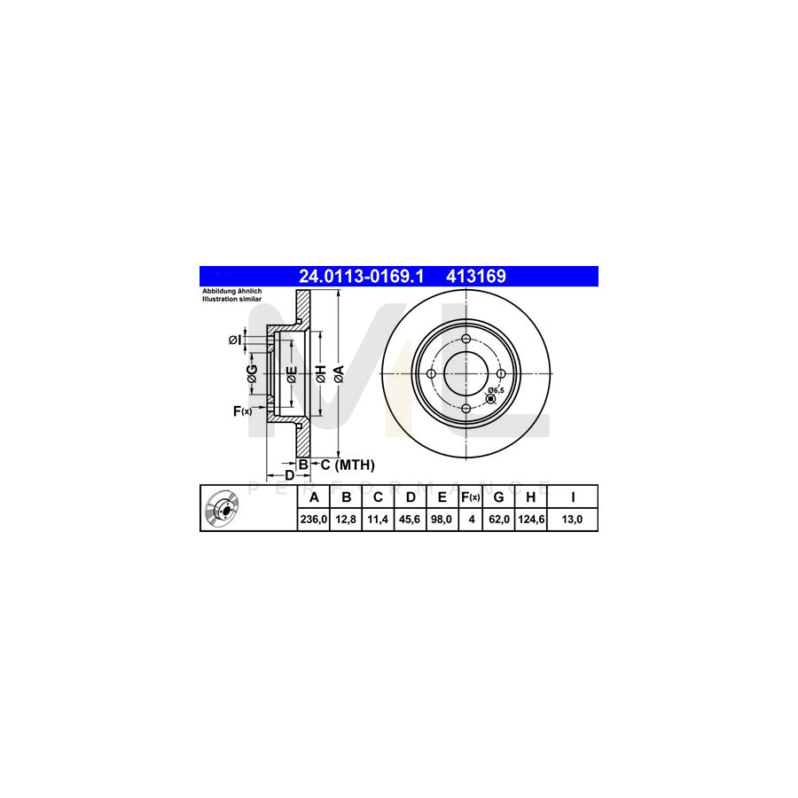 ATE 24.0113-0169.1 Brake Disc for SKODA FAVORIT Solid  - 1 piece