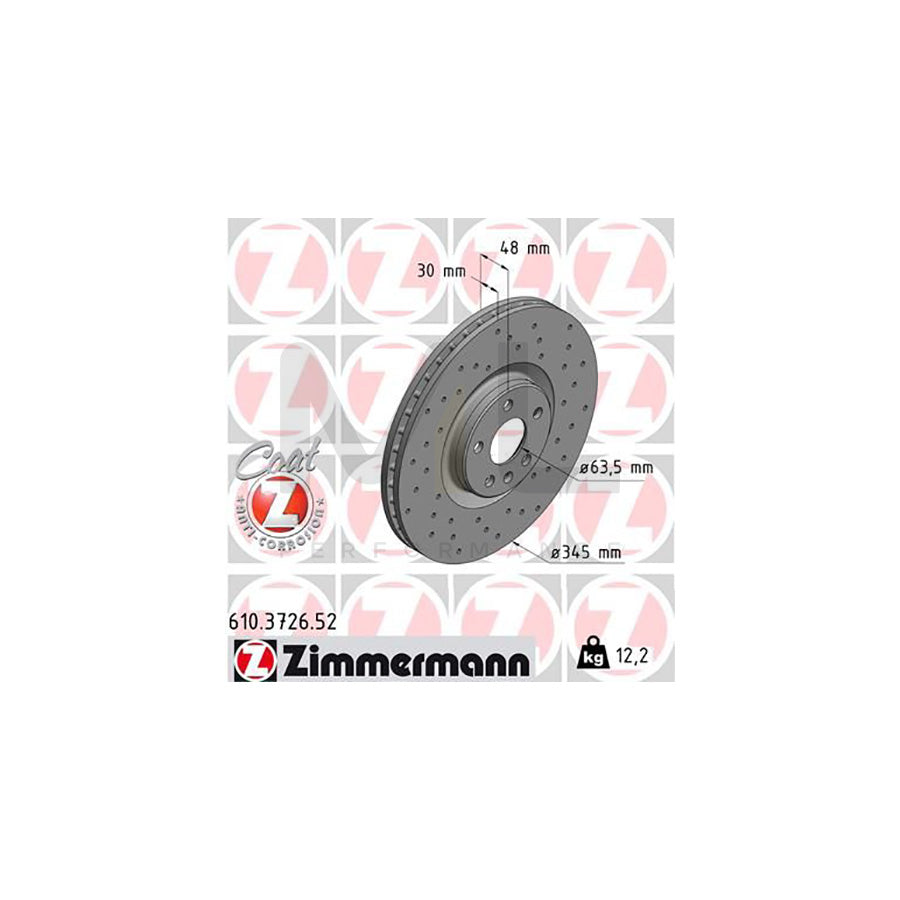 ZIMMERMANN SPORT COAT Z 610.3726.52 Brake Disc Internally Vented, Perforated, Coated  - 1 piece