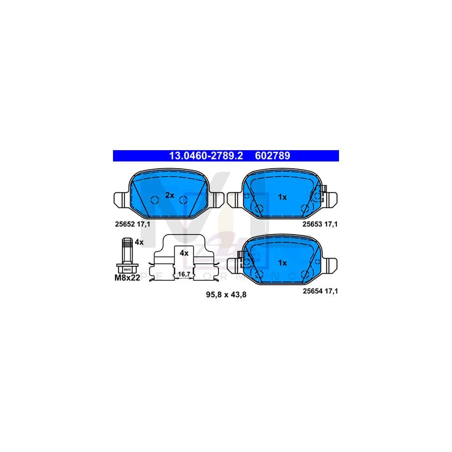 ATE 13.0460-2789.2 Brake pad set for FIAT 500L (351, 352) with acoustic wear warning, with brake caliper screws, with accessories