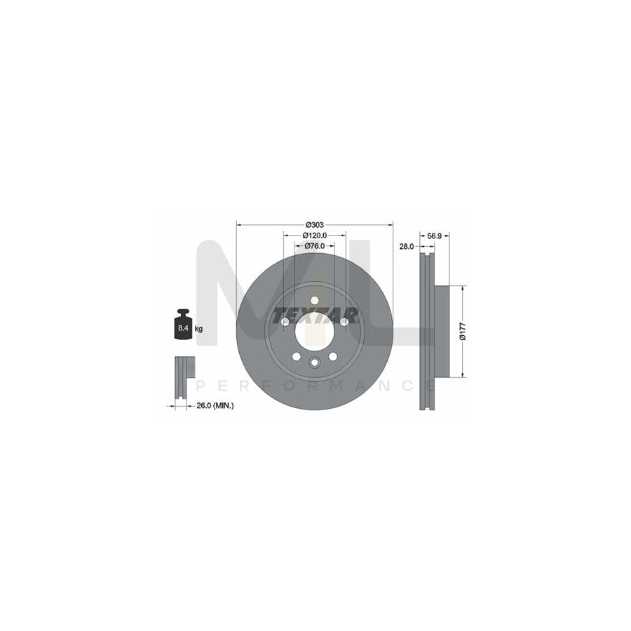 TEXTAR PRO 92228903 Brake Disc for VW AMAROK Internally Vented, Coated, without wheel hub, without wheel studs  - 1 piece