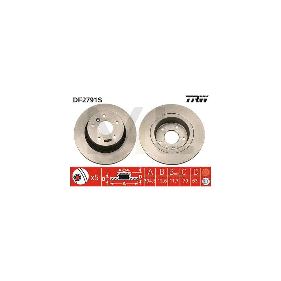 TRW DF2791S Brake Disc Solid, Painted  - 1 piece