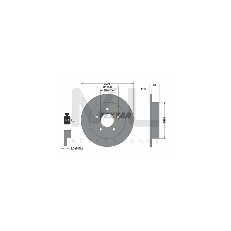 TEXTAR 92099800 Brake Disc Solid, without wheel hub, without wheel studs  - 1 piece