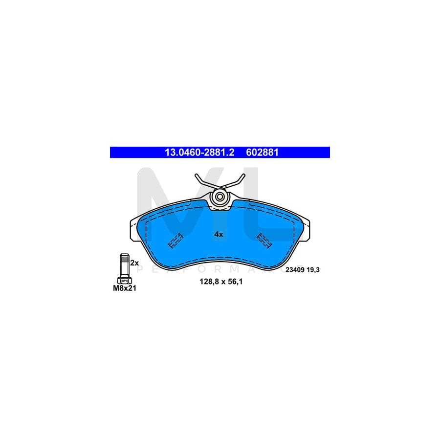 ATE 13.0460-2881.2 Brake pad set excl. wear warning contact, with brake caliper screws