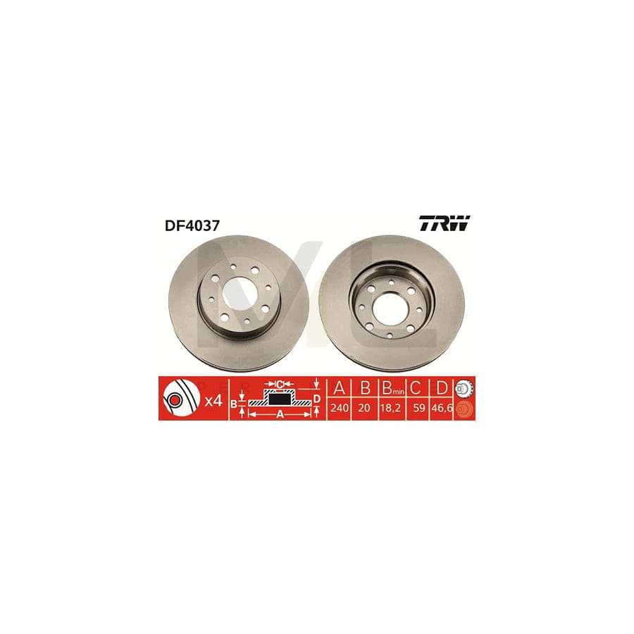TRW DF4037 Brake Disc Vented, Painted  - 1 piece