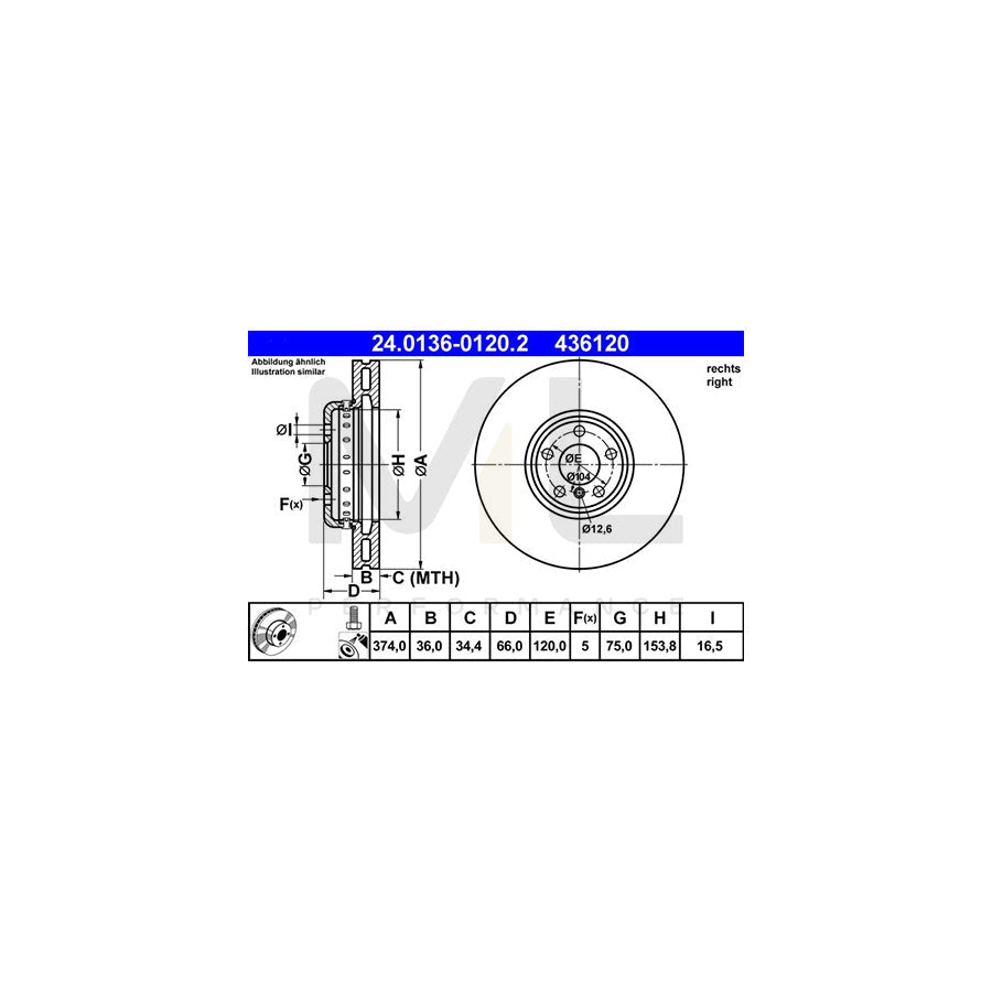 ATE 24.0136-0120.2 Brake Disc Two-piece brake disc, Vented, Coated, High-carbon, with bolts/screws