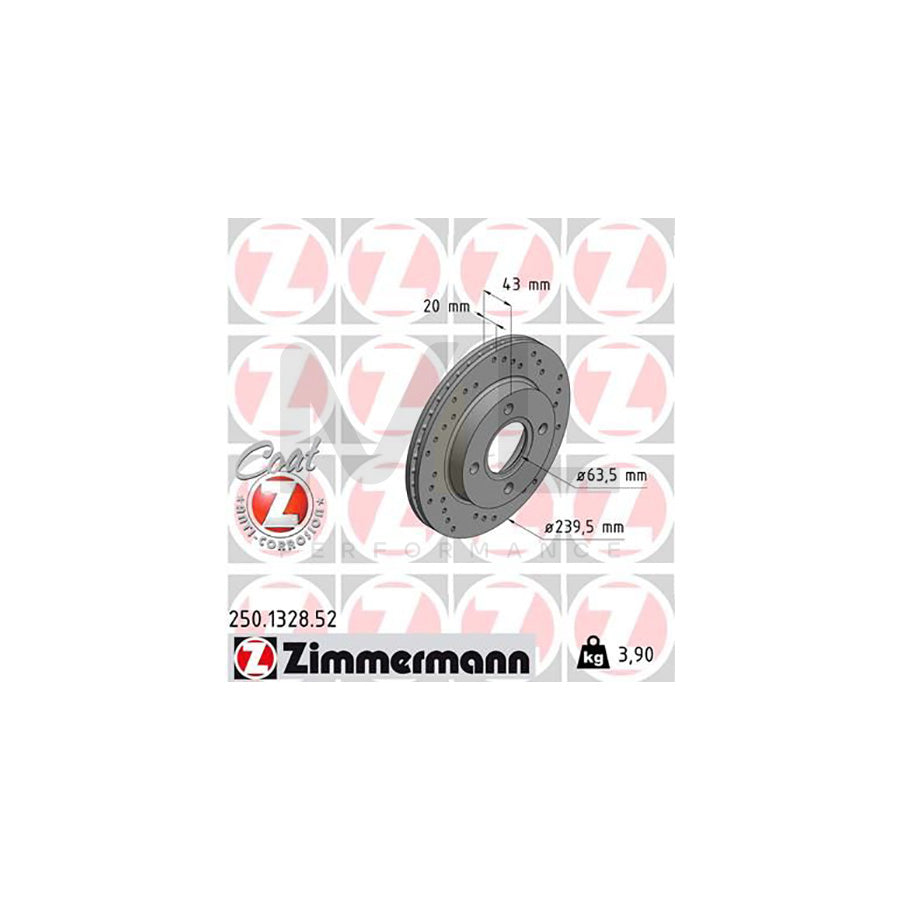 ZIMMERMANN SPORT COAT Z 250.1328.52 Brake Disc Internally Vented, Perforated, Coated  - 1 piece