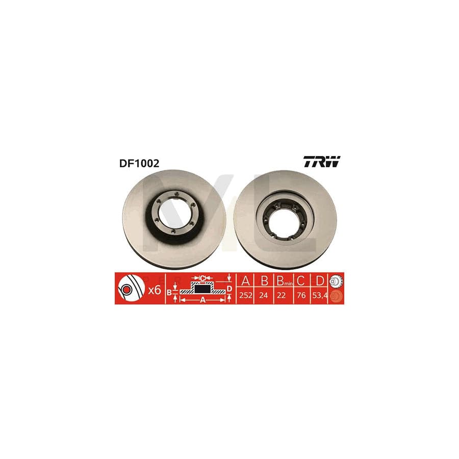 TRW DF1002 Brake Disc Vented, Painted, High-carbon  - 1 piece