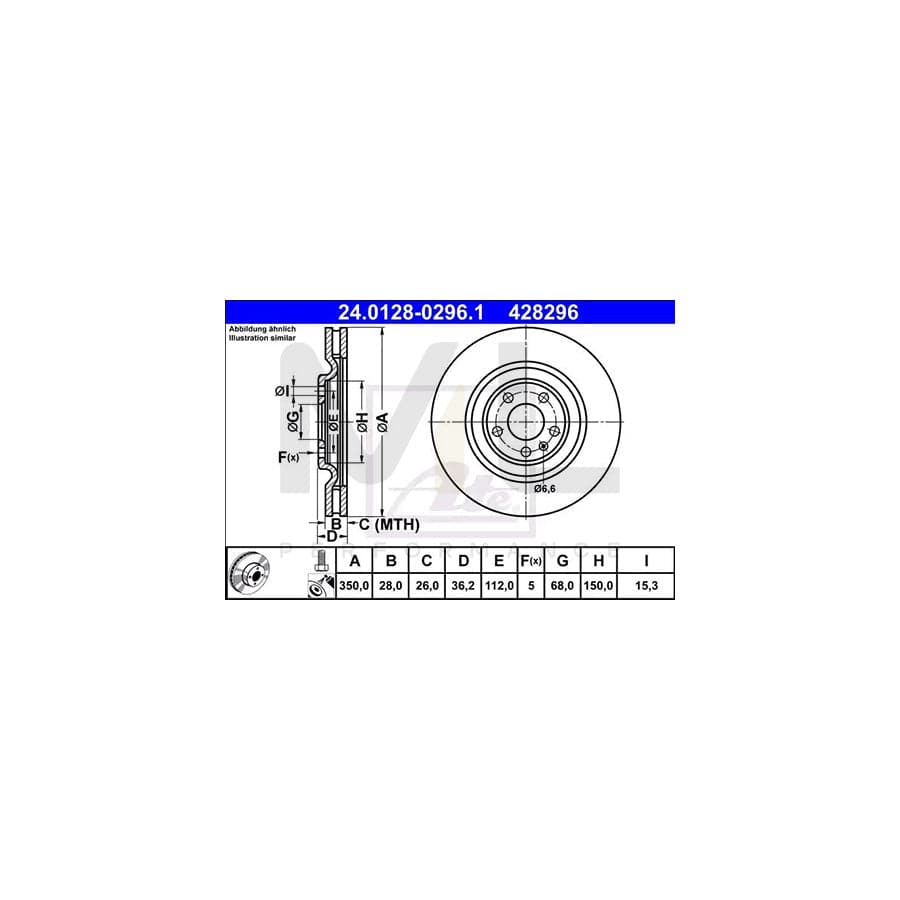 ATE 24.0128-0293.1 Brake Disc for FORD TRANSIT Vented, Coated  - 1 piece