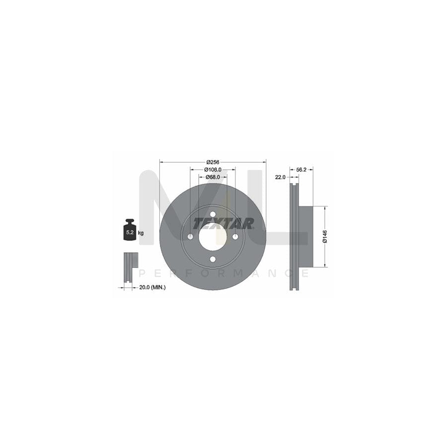 TEXTAR 92054200 Brake Disc Internally Vented, without wheel hub, without wheel studs  - 1 piece