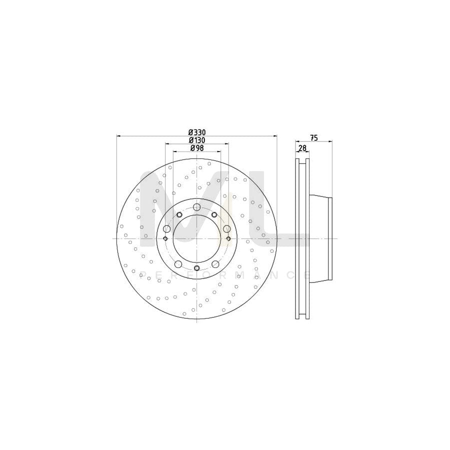 TEXTAR PRO+ 92219005 Brake Disc for PORSCHE 911 Internally Vented, Perforated, High-carbon, without wheel hub, without wheel studs