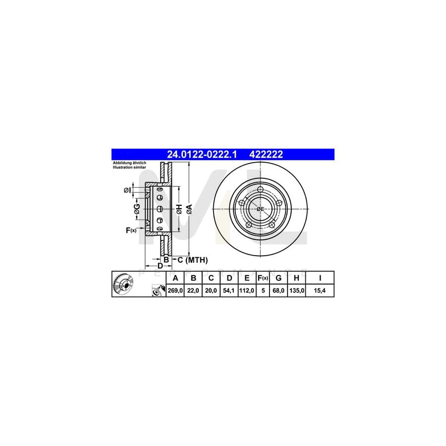 ATE 24.0122-0222.1 Brake Disc Vented, Coated, High-carbon  - 1 piece
