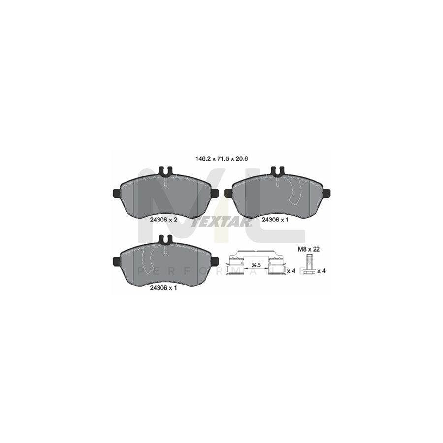 TEXTAR epad 2430681 Brake pad set prepared for wear indicator, with brake caliper screws, with accessories