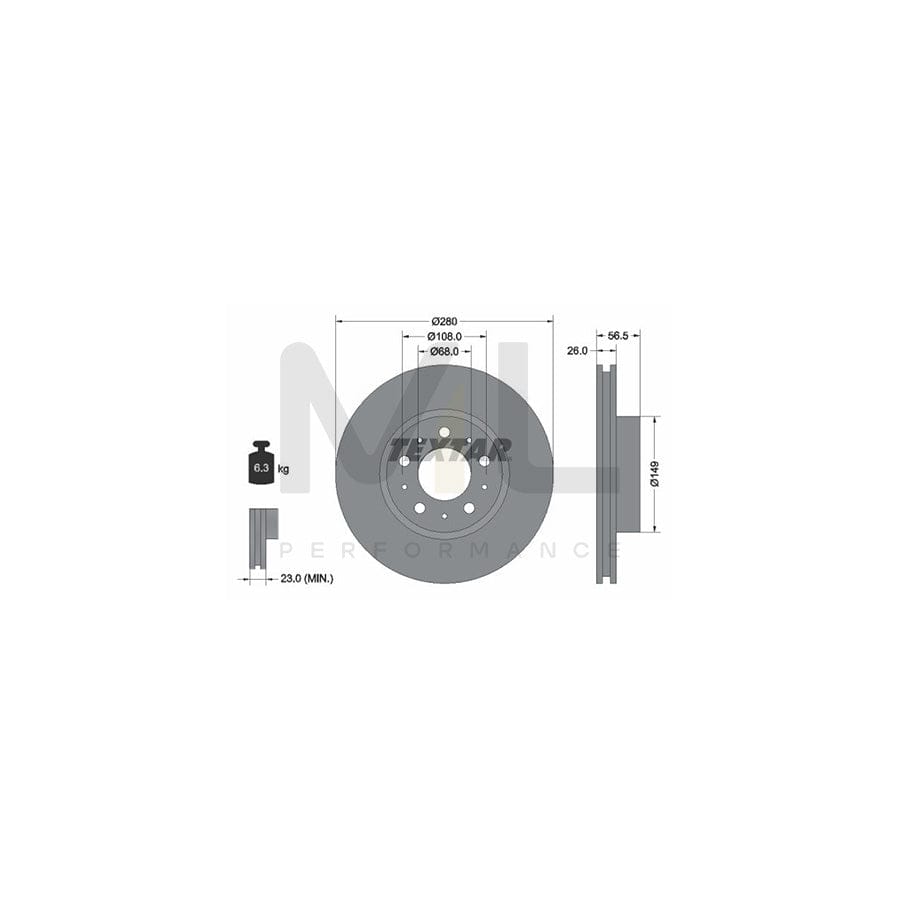 TEXTAR 92055400 Brake Disc Internally Vented, without wheel hub, without wheel studs  - 1 piece