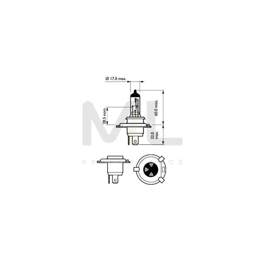 PHILIPS 12342RGTB1 Bulb, spotlight H4 12V 60/55W P43t-38 Halogen