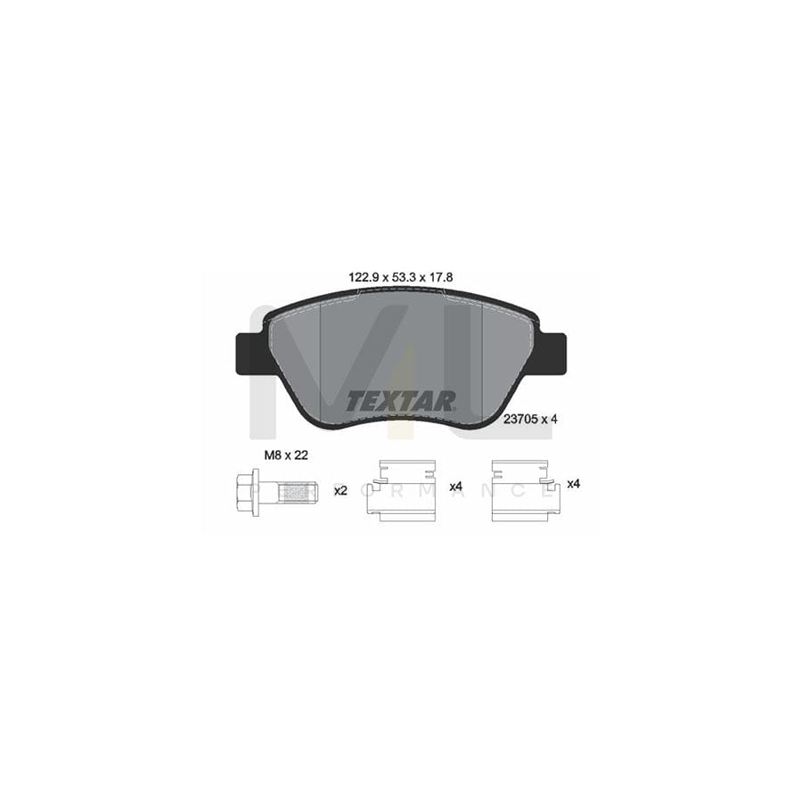 TEXTAR 2370503 Brake pad set not prepared for wear indicator, with brake caliper screws, with accessories