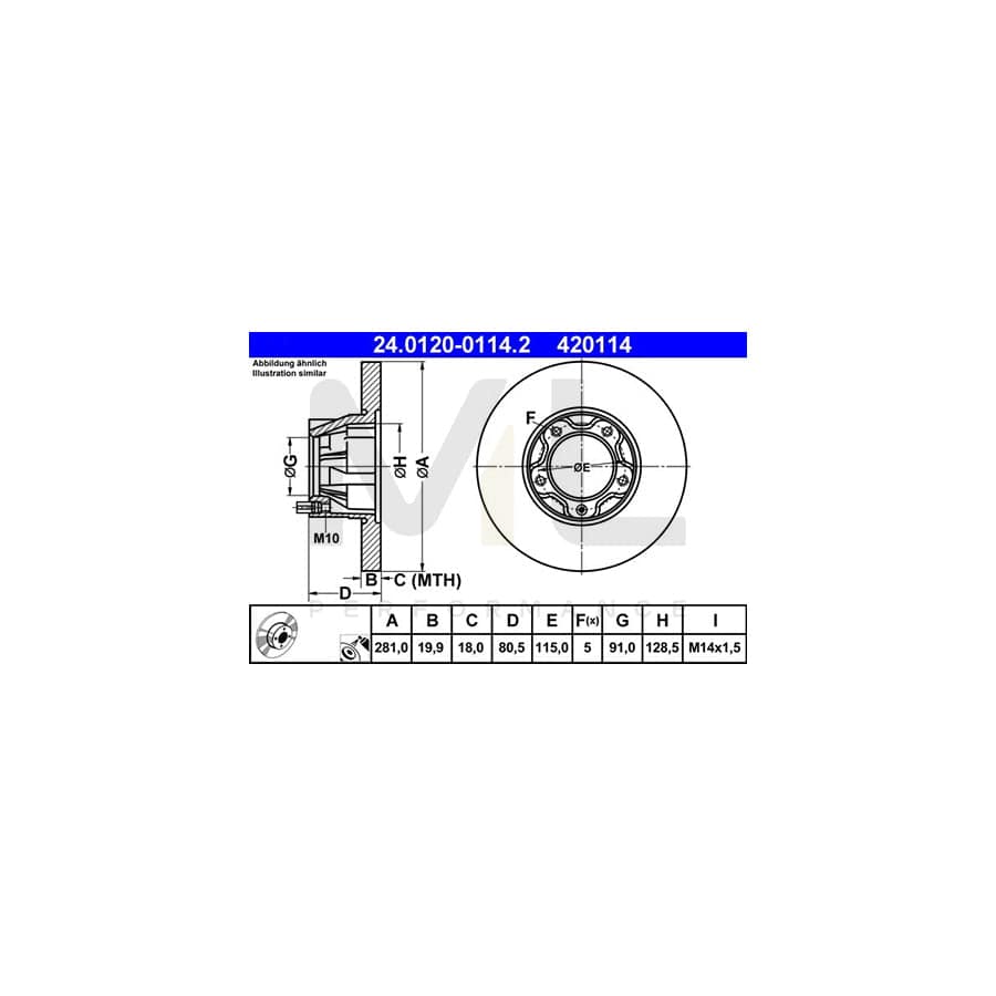ATE 24.0120-0114.2 Brake Disc for VW LT Solid, Coated  - 1 piece