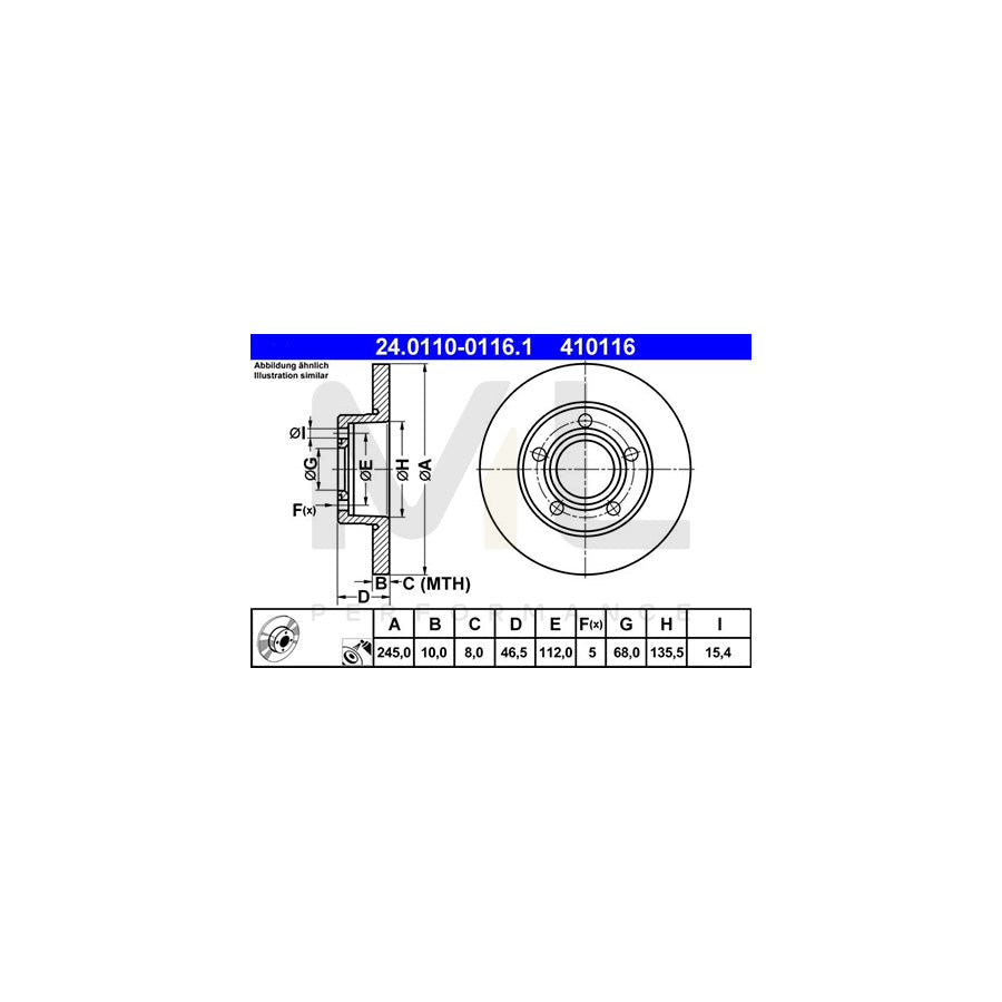 ATE 24.0110-0116.1 Brake Disc Solid, Coated  - 1 piece