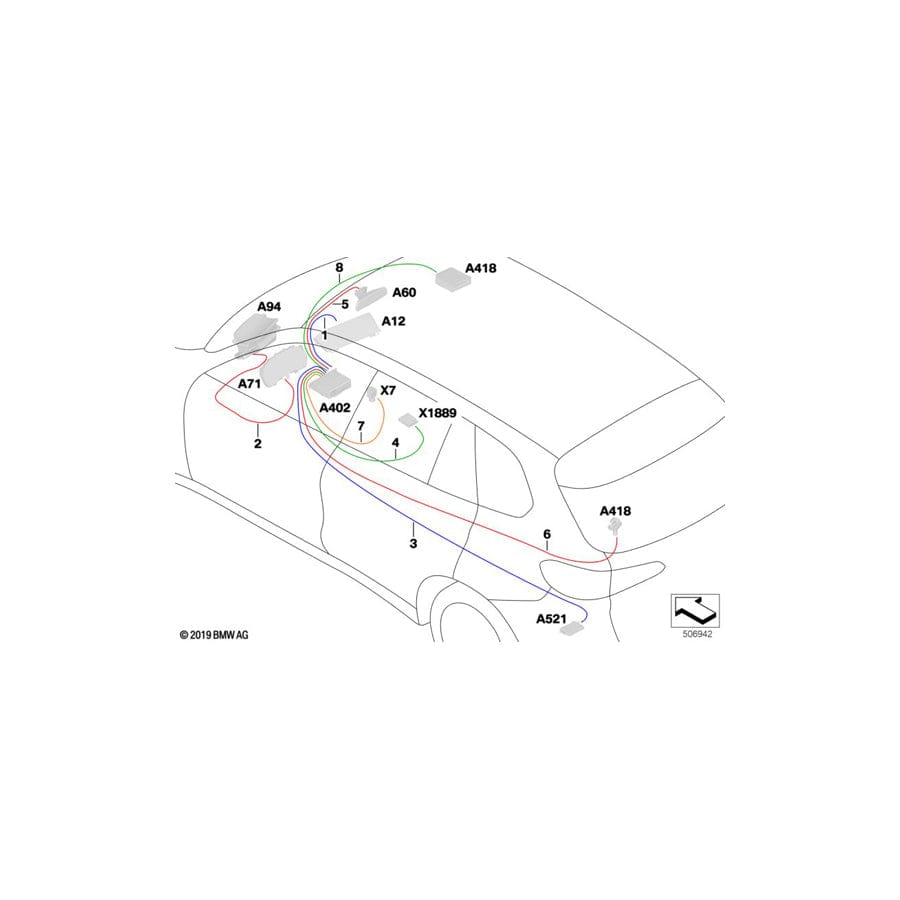 Genuine BMW 61118714867 G05 G06 Hsd Wire L= 825mm (Inc. X5)