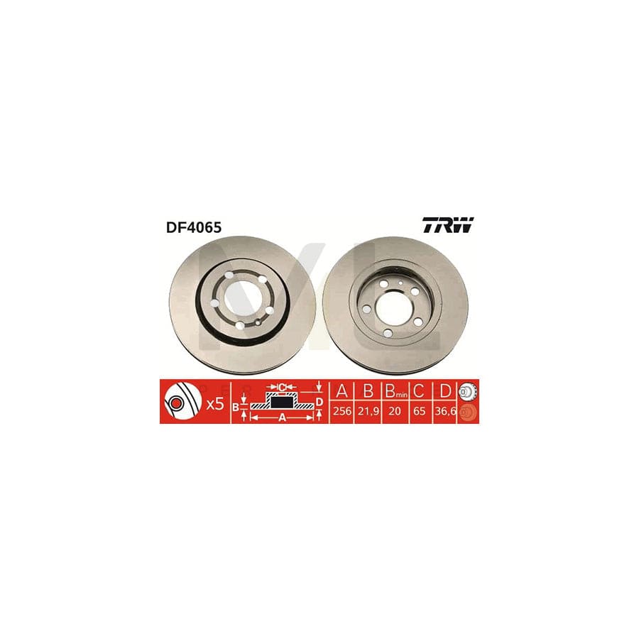 TRW DF4065 Brake Disc Vented, Painted, High-carbon, with bolts/screws  - 1 piece