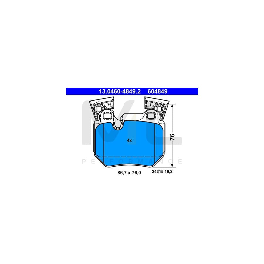 ATE 13.0460-4849.2 Brake pad set for BMW 1 Series excl. wear warning contact, prepared for wear indicator