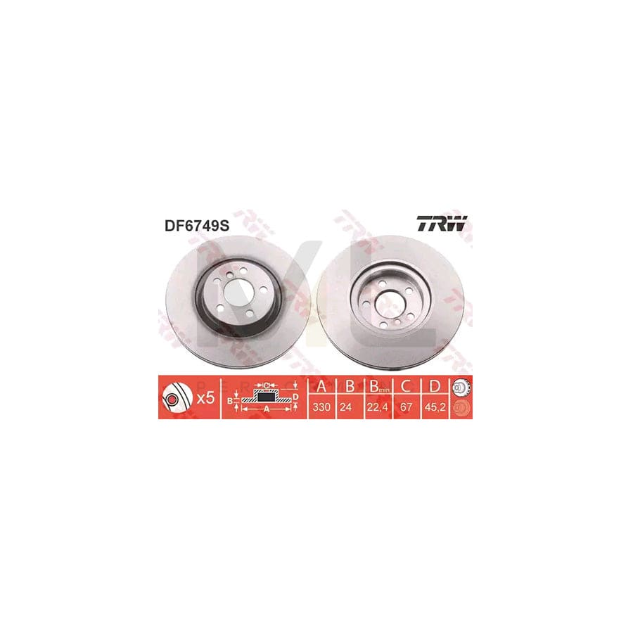 TRW DF6749S Brake Disc Vented, Painted  - 1 piece