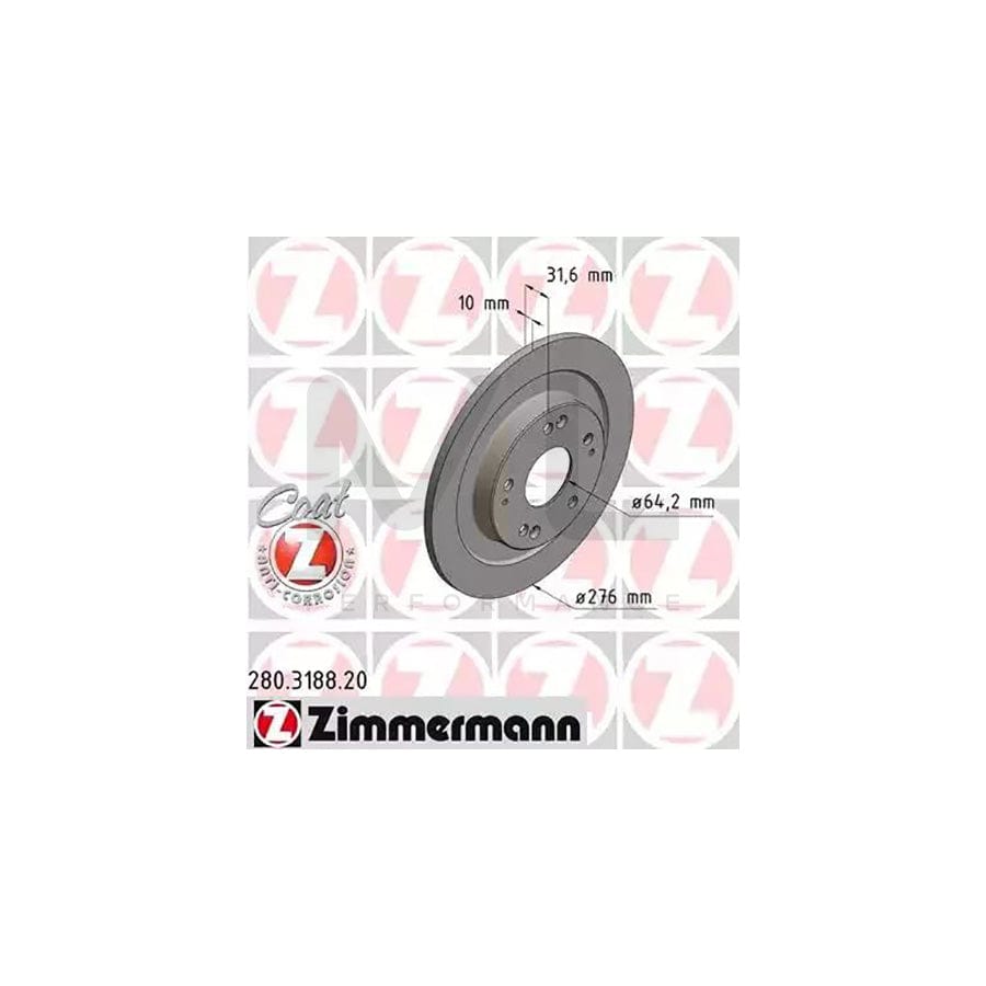 ZIMMERMANN COAT Z 280.3188.20 Brake Disc for HONDA CIVIC Solid, Coated  - 1 piece