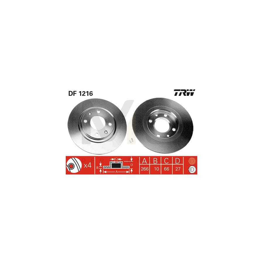TRW DF1216 Brake Disc Solid, Painted, with bolts/screws  - 1 piece