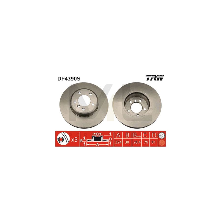 TRW DF4390S Brake Disc for BMW 7 (E65, E66, E67) Vented, Painted, High-carbon  - 1 piece