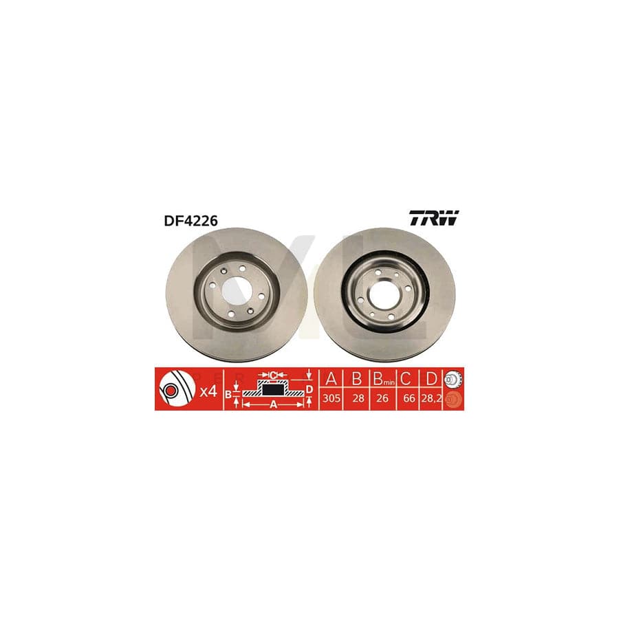 TRW DF4226 Brake Disc for PEUGEOT 406 Coupe Vented, Painted  - 1 piece