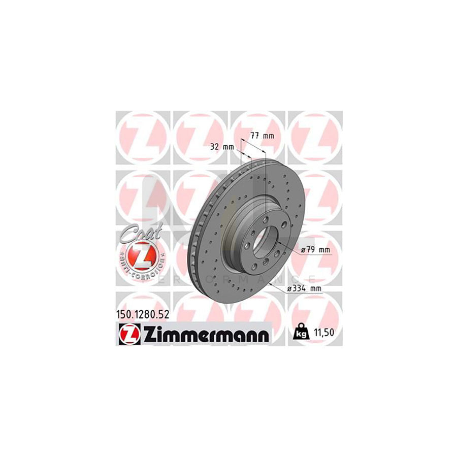 ZIMMERMANN SPORT COAT Z 150.1280.52 Brake Disc for BMW 7 (E38) Internally Vented, Perforated, Coated, High-carbon  - 1 piece