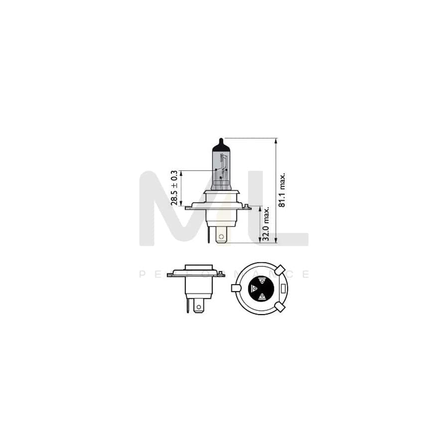 PHILIPS 12342WVUB1 Bulb, spotlight H4 12V 60/55W P43t-38 4500K Halogen