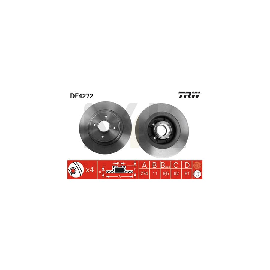 TRW DF4272 Brake Disc Solid, Painted, without ABS sensor ring, without wheel bearing set  - 1 piece