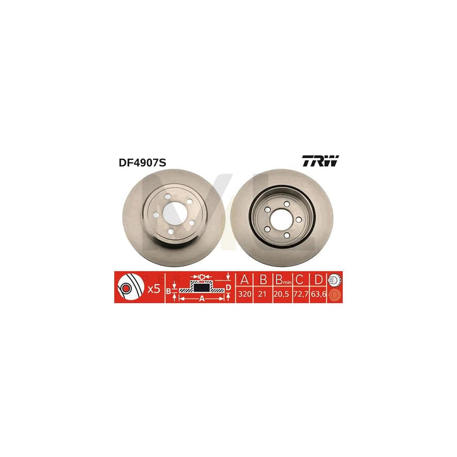 TRW DF4907S Brake Disc Vented, Painted  - 1 piece
