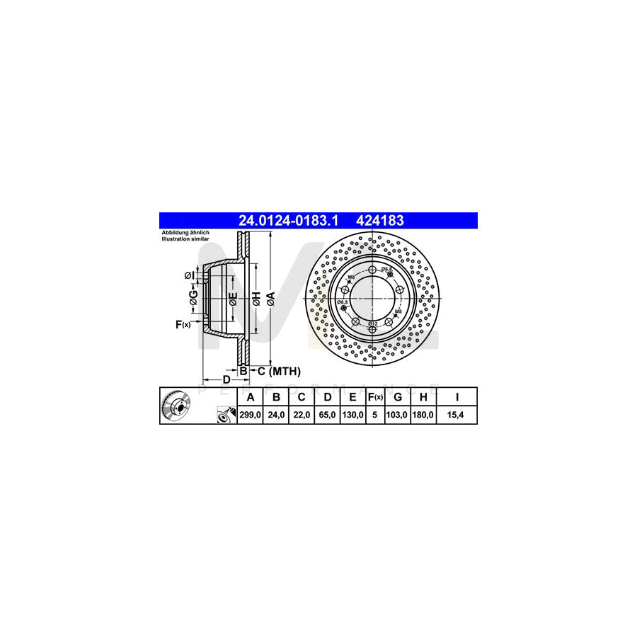ATE 24.0124-0183.1 Brake Disc for PORSCHE 911 Perforated / Vented, Coated, Alloyed / High-carbon  - 1 piece