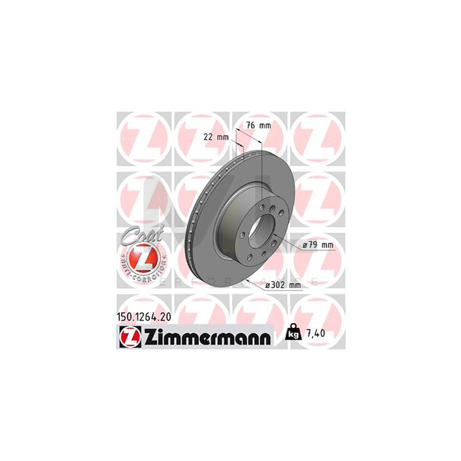 ZIMMERMANN COAT Z 150.1264.20 Brake Disc Internally Vented, Coated, High-carbon  - 1 piece