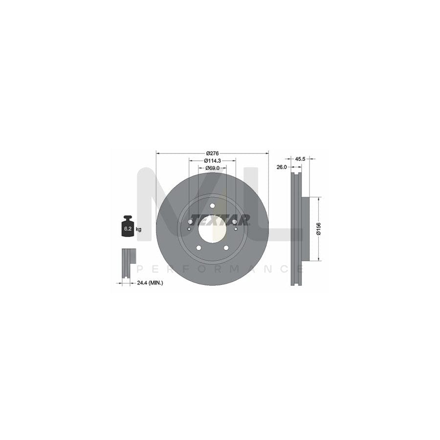 TEXTAR PRO 92198203 Brake Disc Internally Vented, Coated, without wheel hub, without wheel studs  - 1 piece