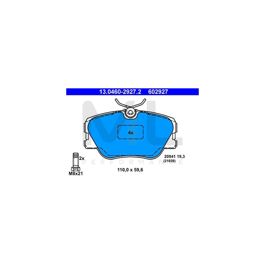 ATE 13.0460-2927.2 Brake pad set excl. wear warning contact, prepared for wear indicator, with brake caliper screws