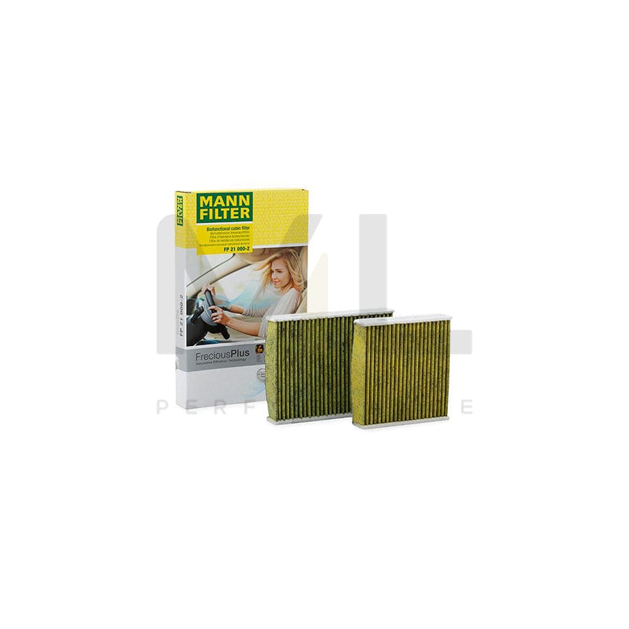 MANN-FILTER FP 21 000-2 Pollen filter Activated Carbon Filter, Activated Carbon Filter with polyphenol, Particulate filter (PM 2.5), with antibacterial action, with fungicidal effect, FreciousPlus